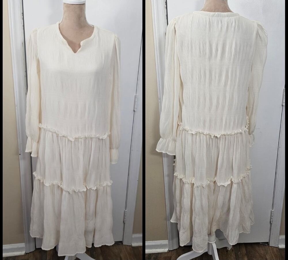 Tiered Drop Waist Gauze Cottage Dress Sz M Prairie Lagenlook Angelcore Whimsy